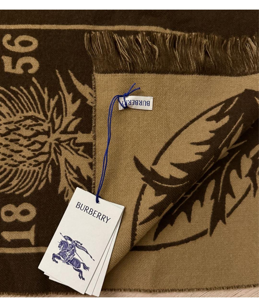 BURBERRY Коричневый шерстяной шарф, фото 3