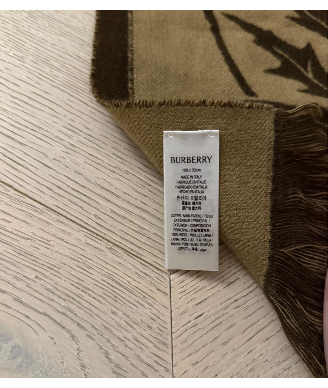 BURBERRY Коричневый шерстяной шарф, фото 4