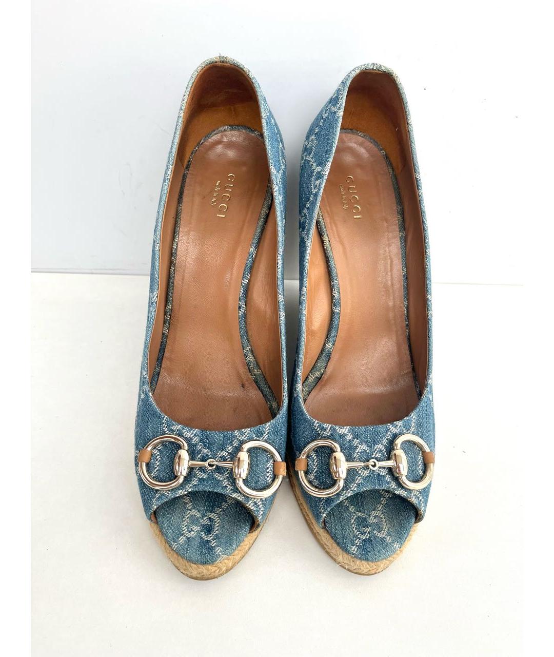 GUCCI Голубые текстильные туфли, фото 2