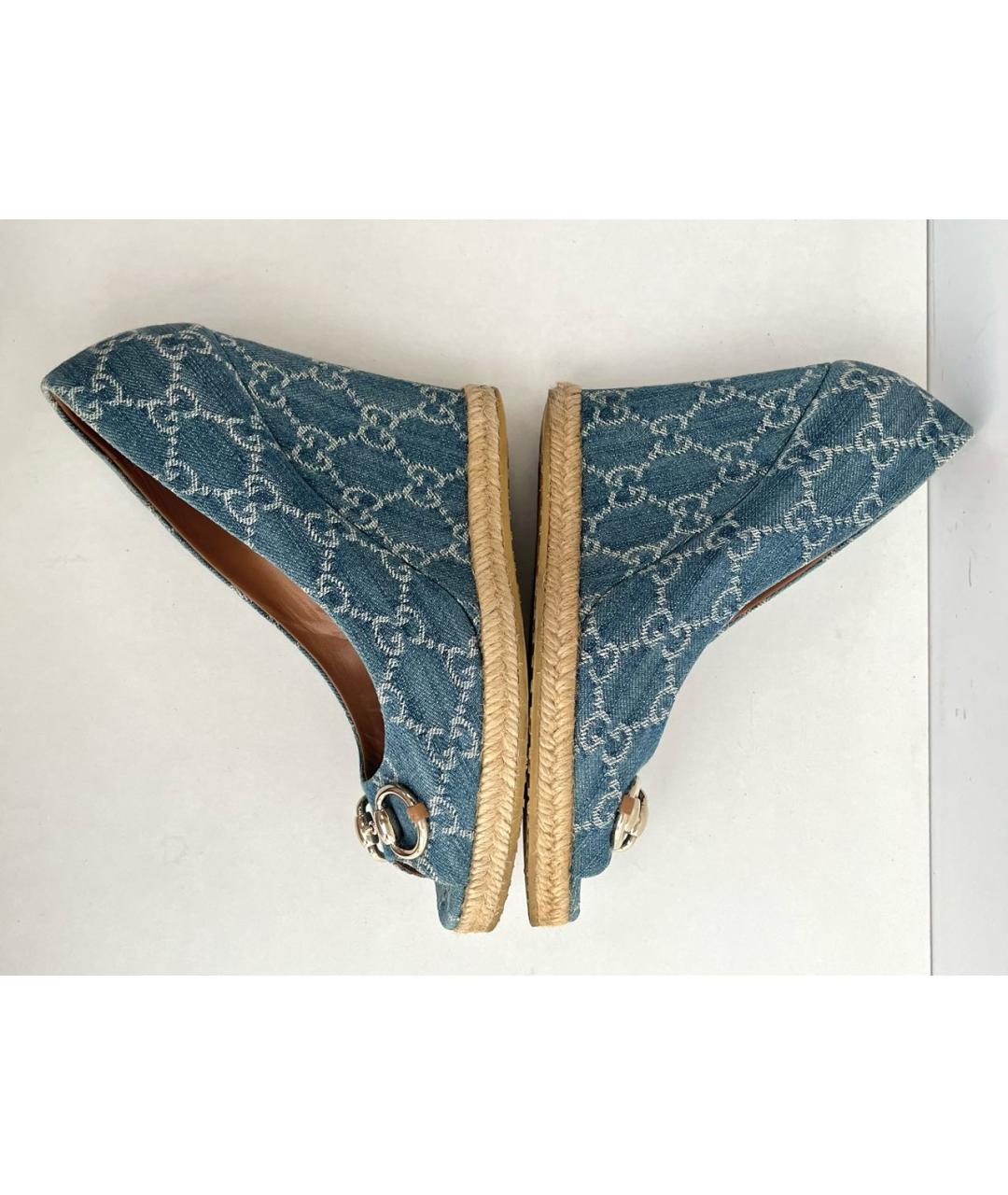 GUCCI Голубые текстильные туфли, фото 6