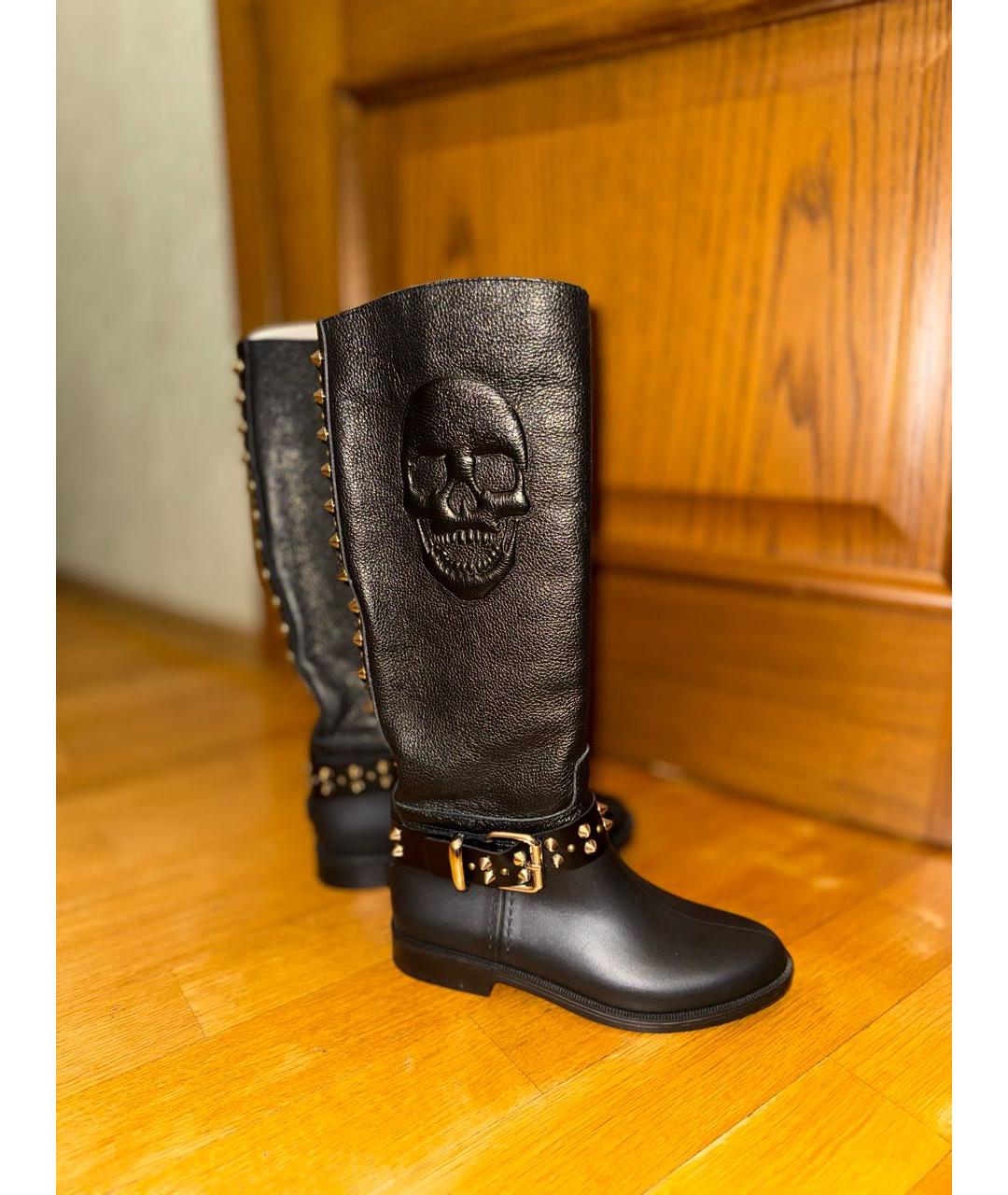 PHILIPP PLEIN Черные кожаные сапоги, фото 5