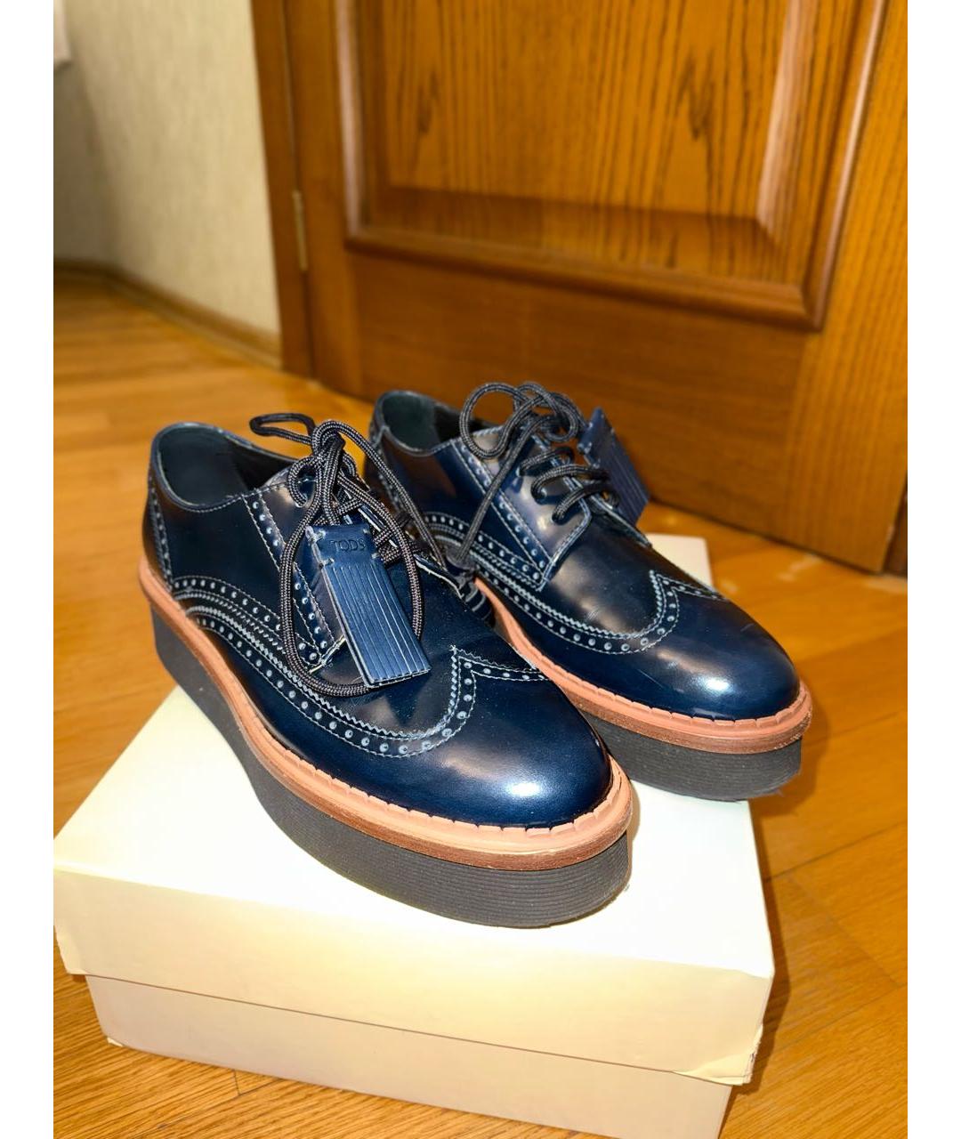 TOD'S Темно-синие брогги и оксфорды из лакированной кожи, фото 2