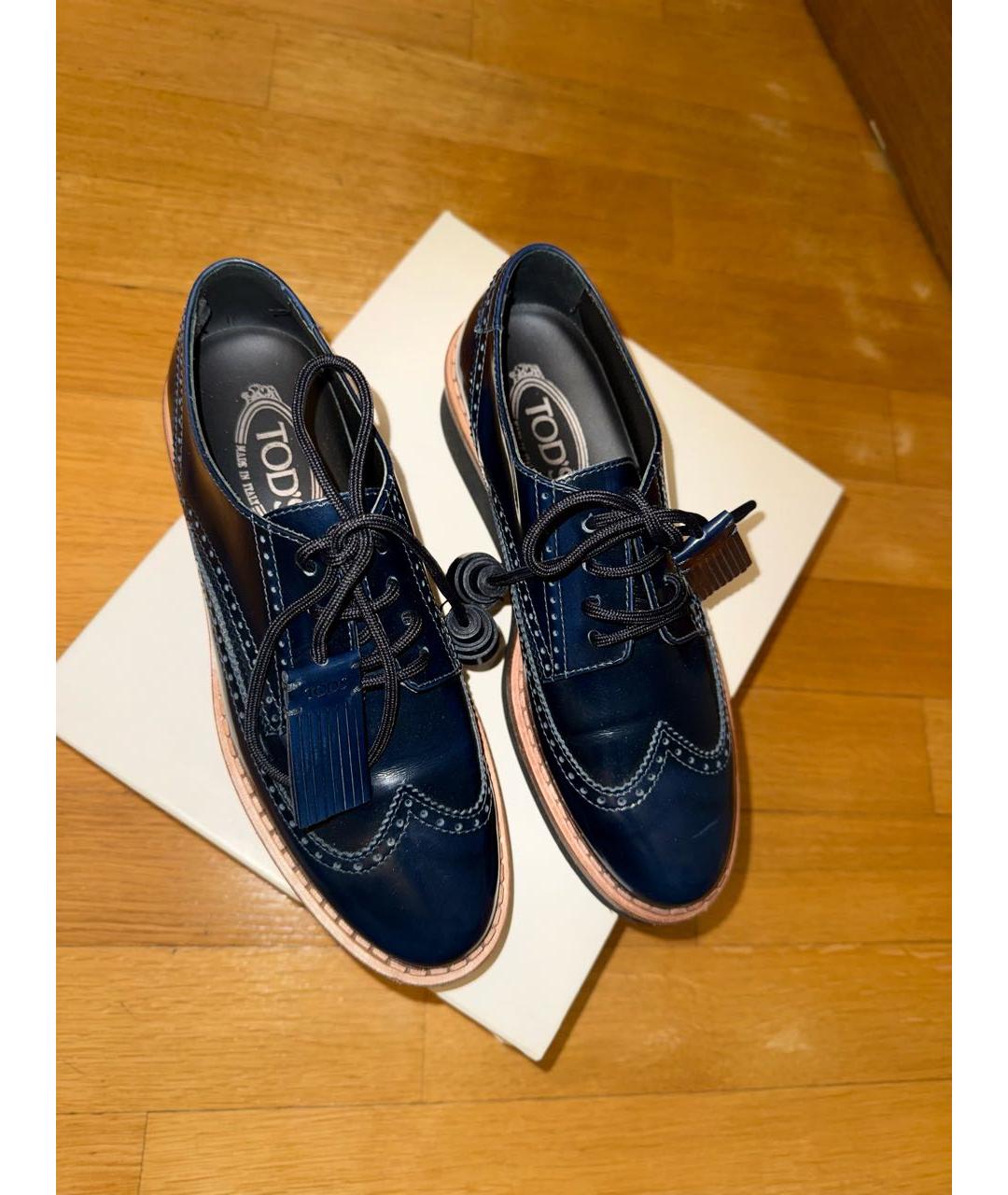 TOD'S Темно-синие брогги и оксфорды из лакированной кожи, фото 3