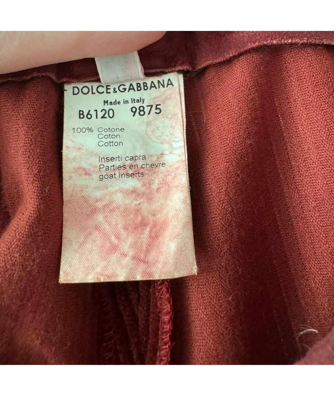 DOLCE&GABBANA Бордовые хлопковые прямые брюки, фото 6