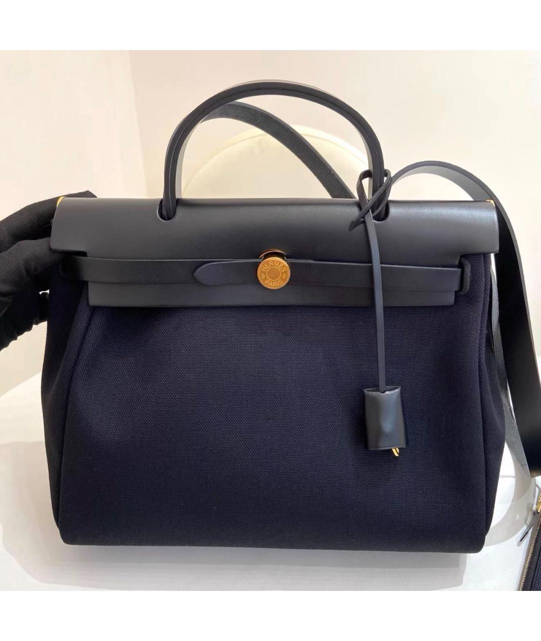 HERMES Черная кожаная сумка тоут, фото 2