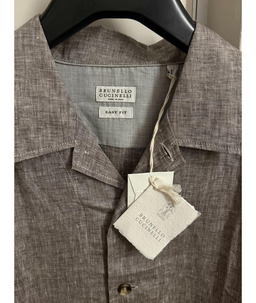 BRUNELLO CUCINELLI Серая льняная классическая рубашка, фото 3