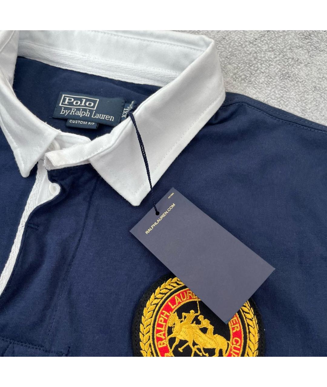 POLO RALPH LAUREN Синее хлопковое поло с длинным рукавом, фото 8