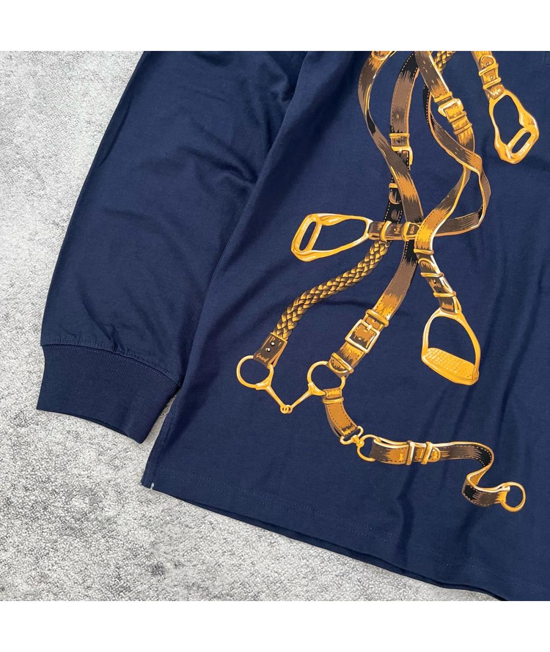 POLO RALPH LAUREN Синее хлопковое поло с длинным рукавом, фото 2
