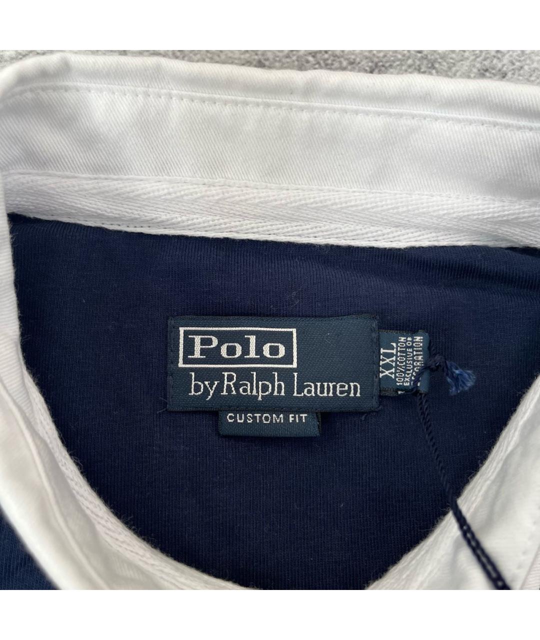 POLO RALPH LAUREN Синее хлопковое поло с длинным рукавом, фото 5