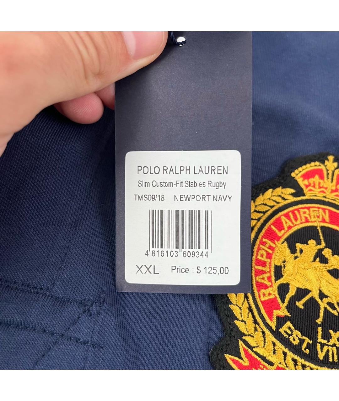 POLO RALPH LAUREN Синее хлопковое поло с длинным рукавом, фото 6