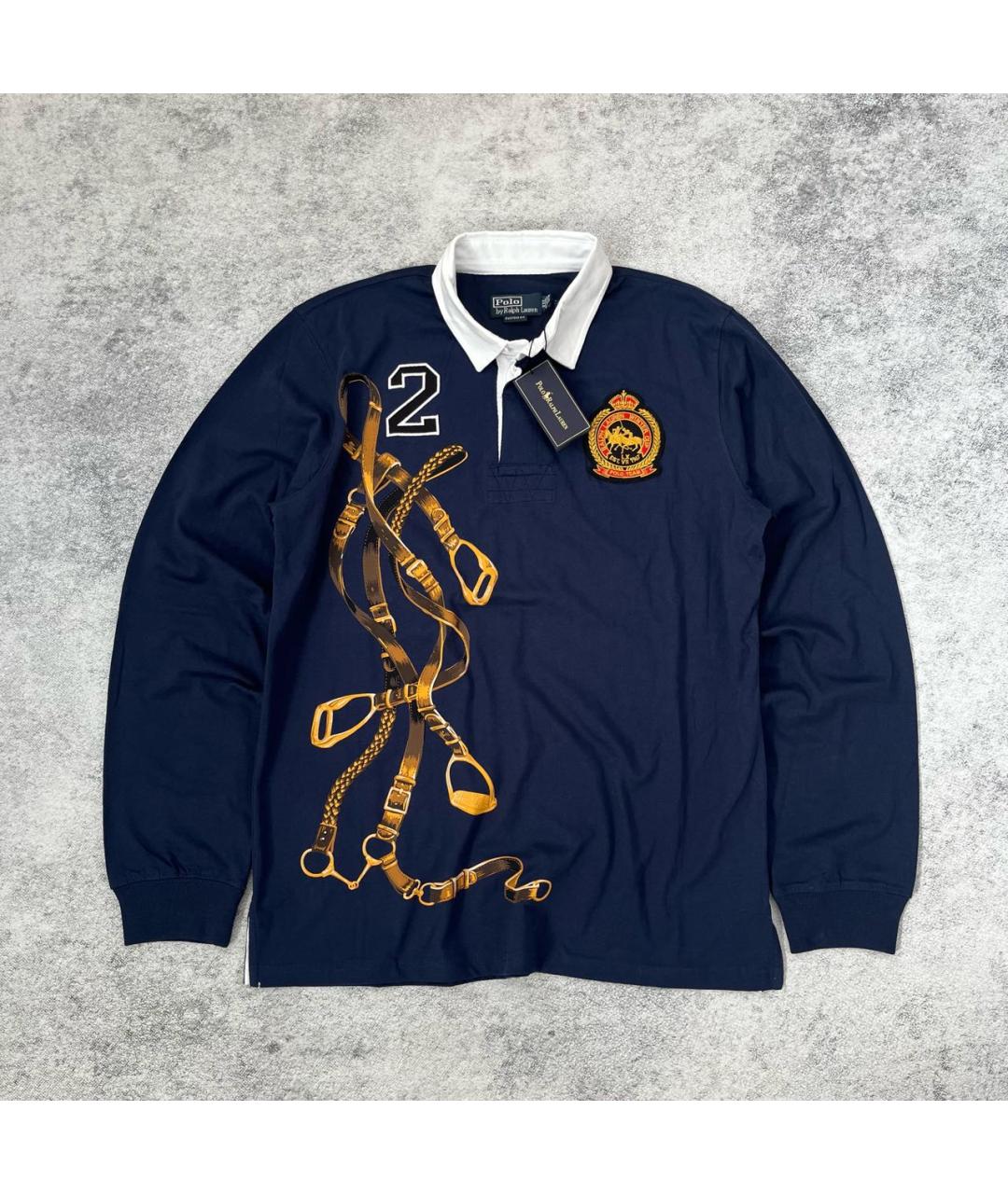 POLO RALPH LAUREN Синее хлопковое поло с длинным рукавом, фото 9
