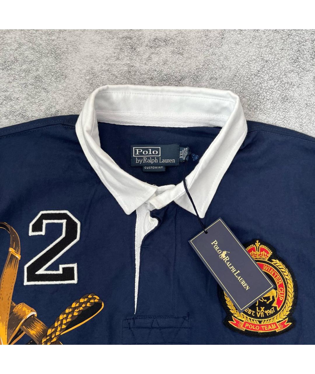 POLO RALPH LAUREN Синее хлопковое поло с длинным рукавом, фото 4
