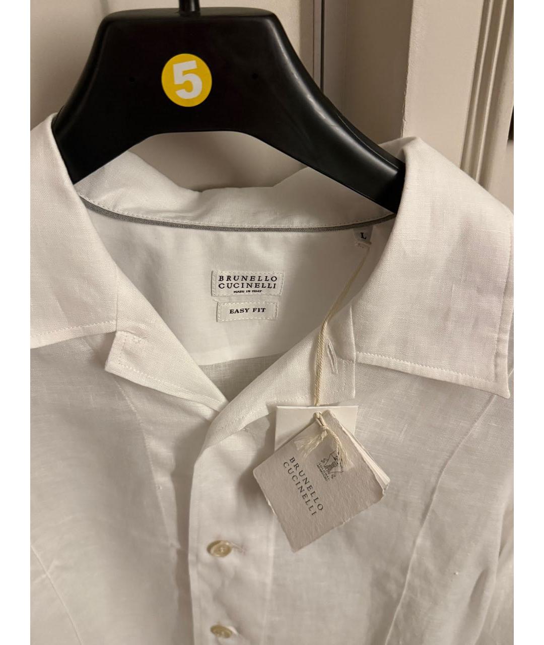 BRUNELLO CUCINELLI Белая льняная классическая рубашка, фото 3