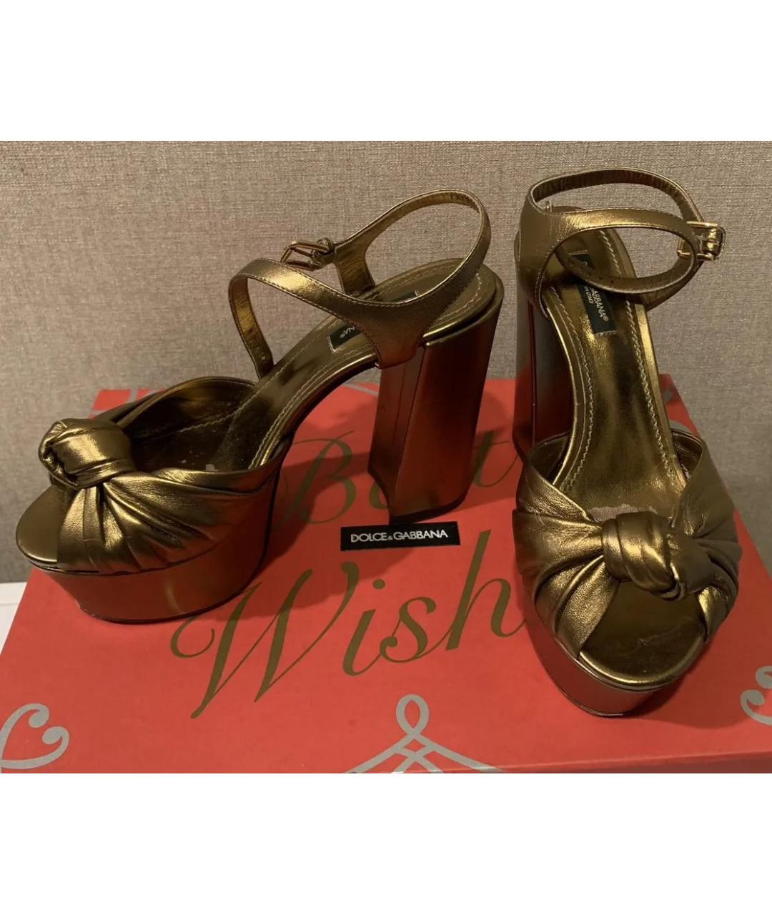 DOLCE&GABBANA Золотые кожаные босоножки, фото 8
