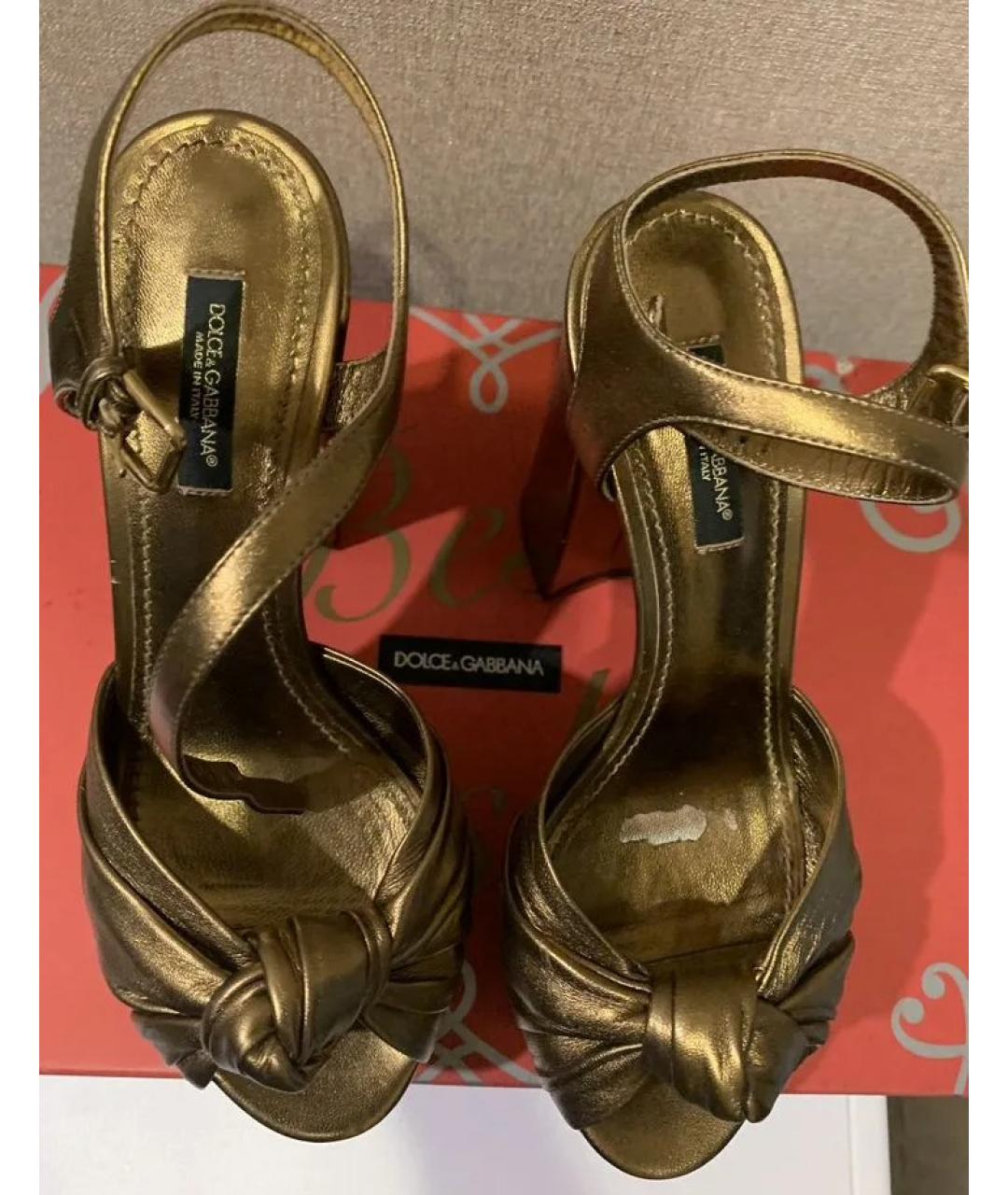 DOLCE&GABBANA Золотые кожаные босоножки, фото 7