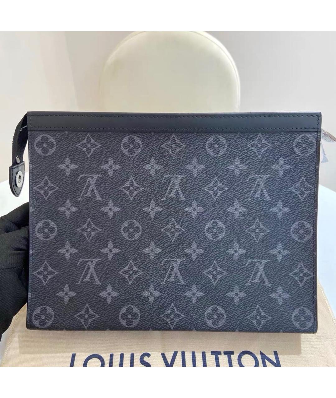 LOUIS VUITTON Черная кожаная барсетка, фото 2