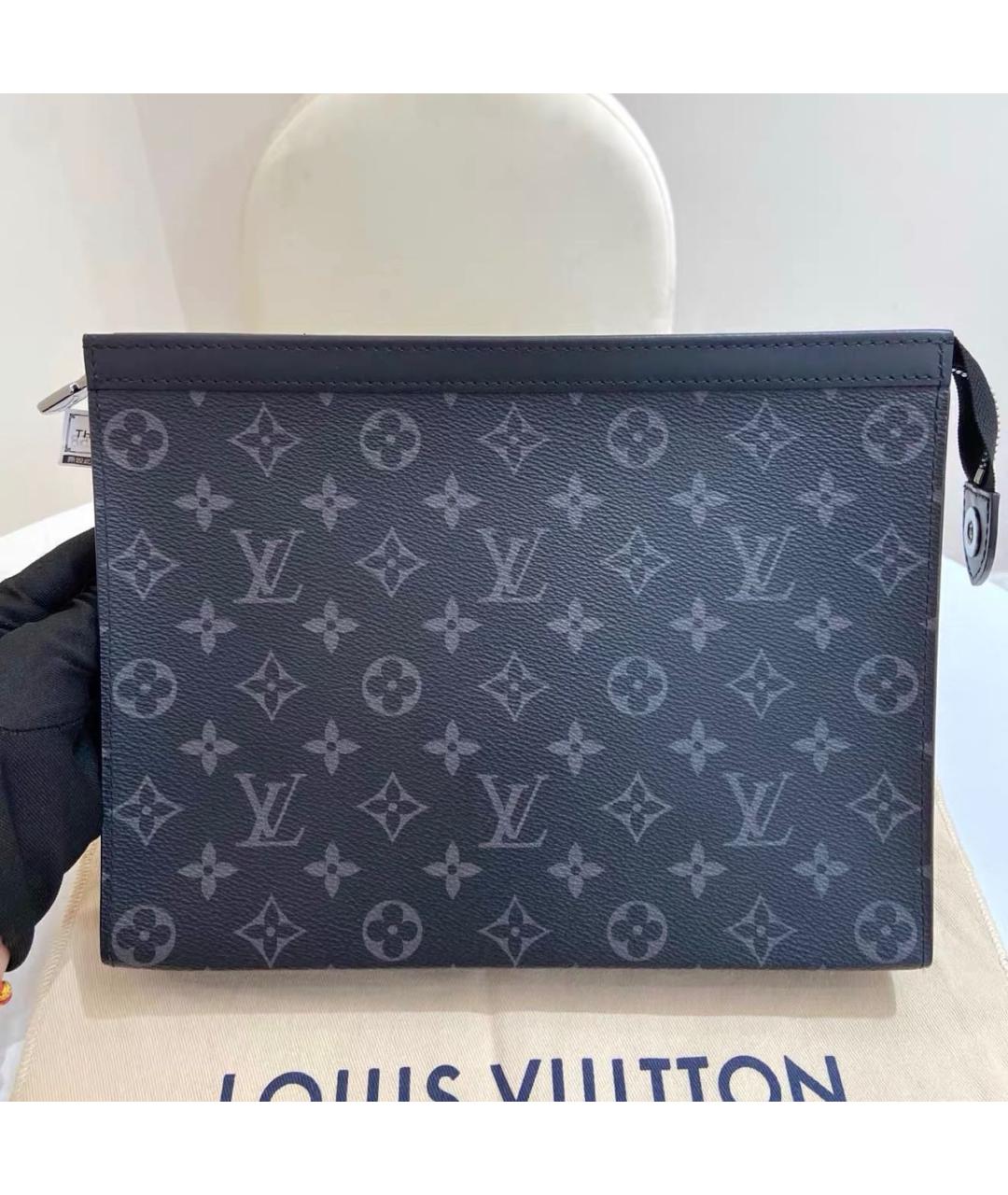 LOUIS VUITTON Черная кожаная барсетка, фото 8