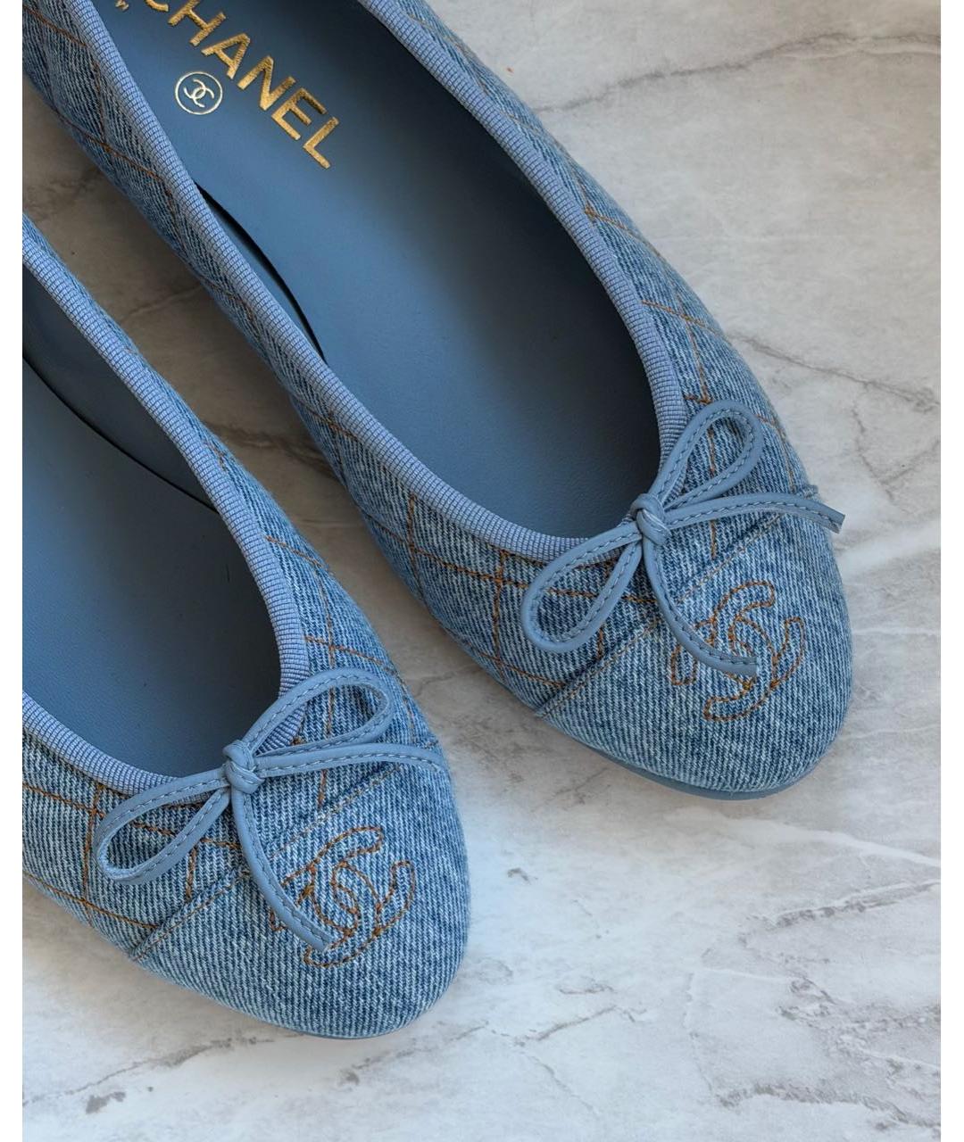 CHANEL Голубые текстильные балетки, фото 5