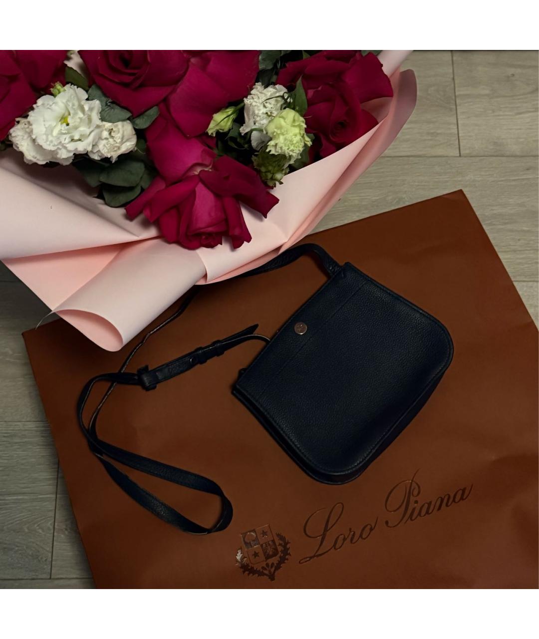 LORO PIANA Темно-синяя кожаная сумка через плечо, фото 2