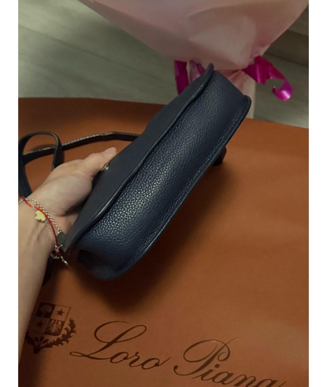 LORO PIANA Темно-синяя кожаная сумка через плечо, фото 4