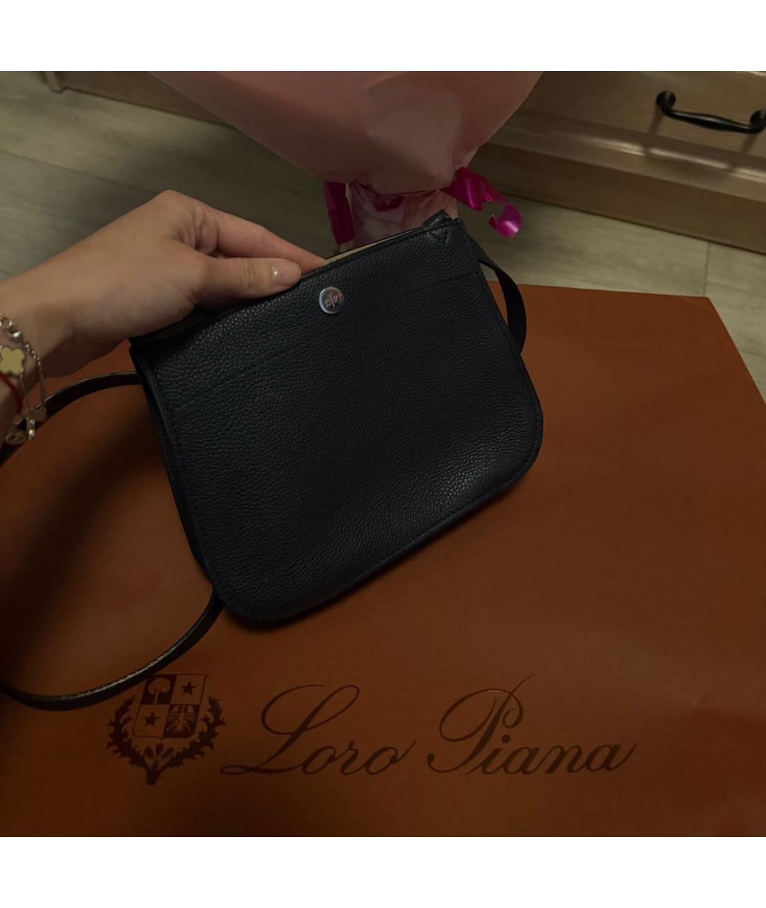 LORO PIANA Темно-синяя кожаная сумка через плечо, фото 3
