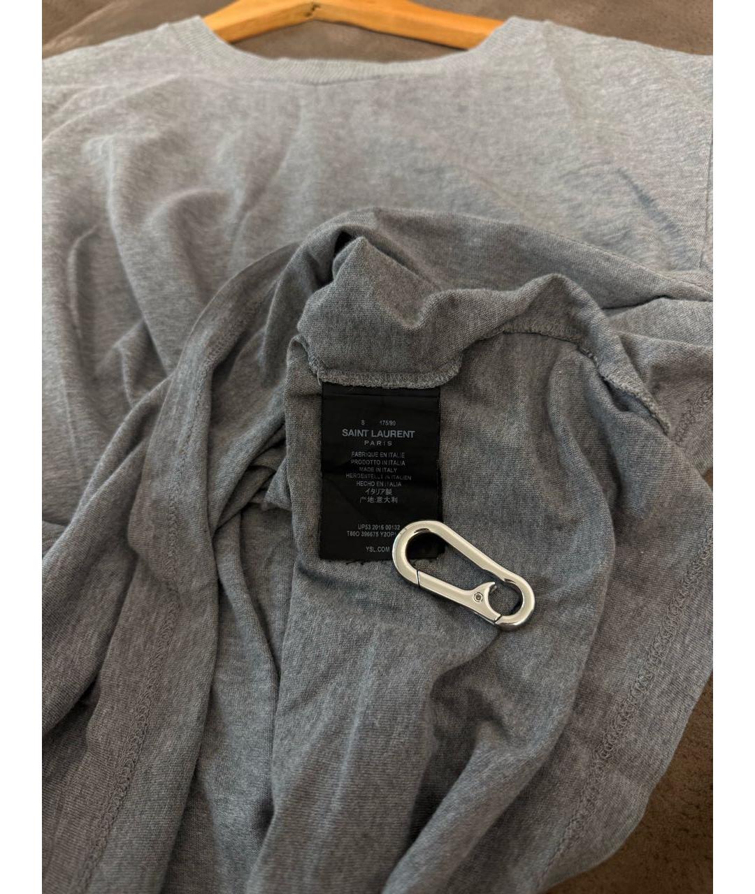 SAINT LAURENT Серая хлопковая футболка, фото 4