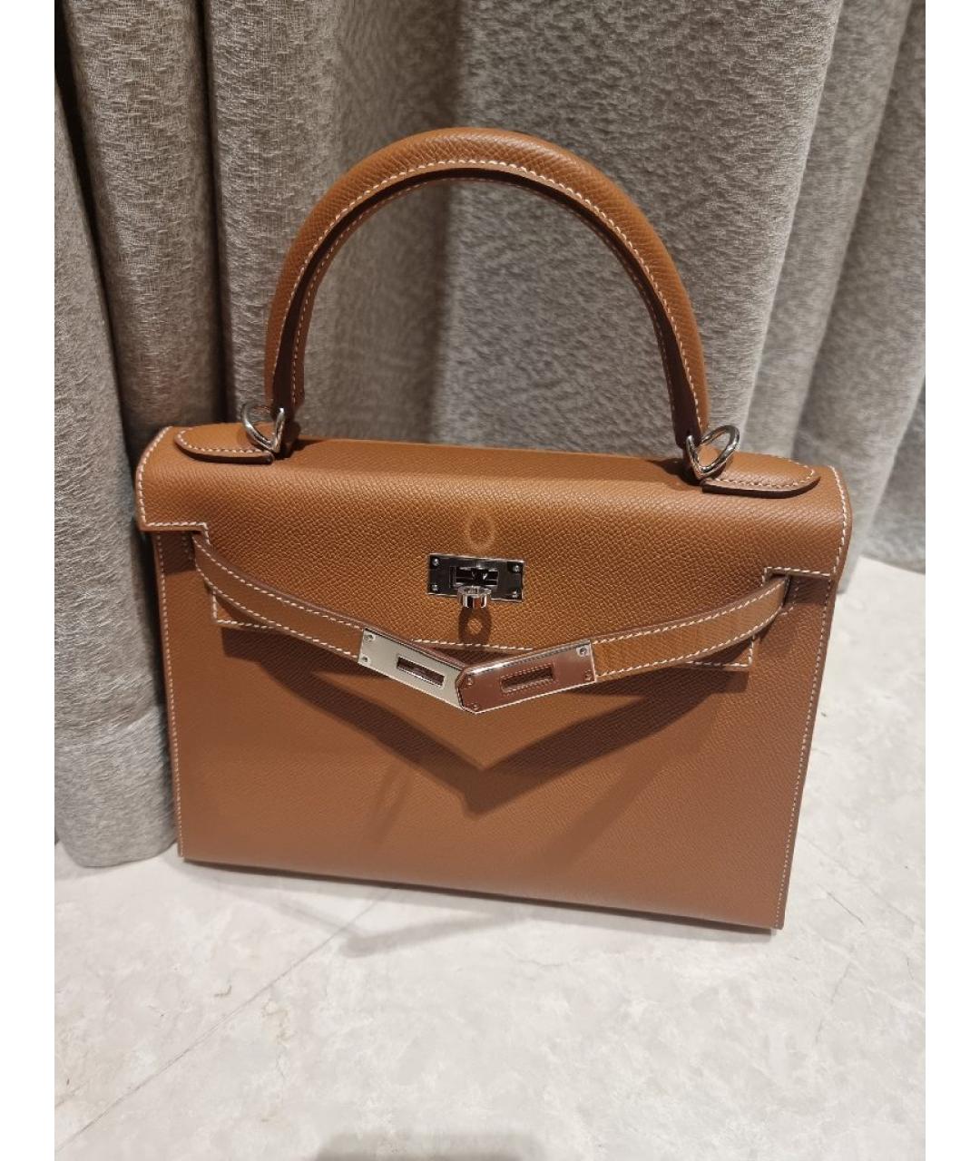 HERMES Коричневая кожаная сумка с короткими ручками, фото 10