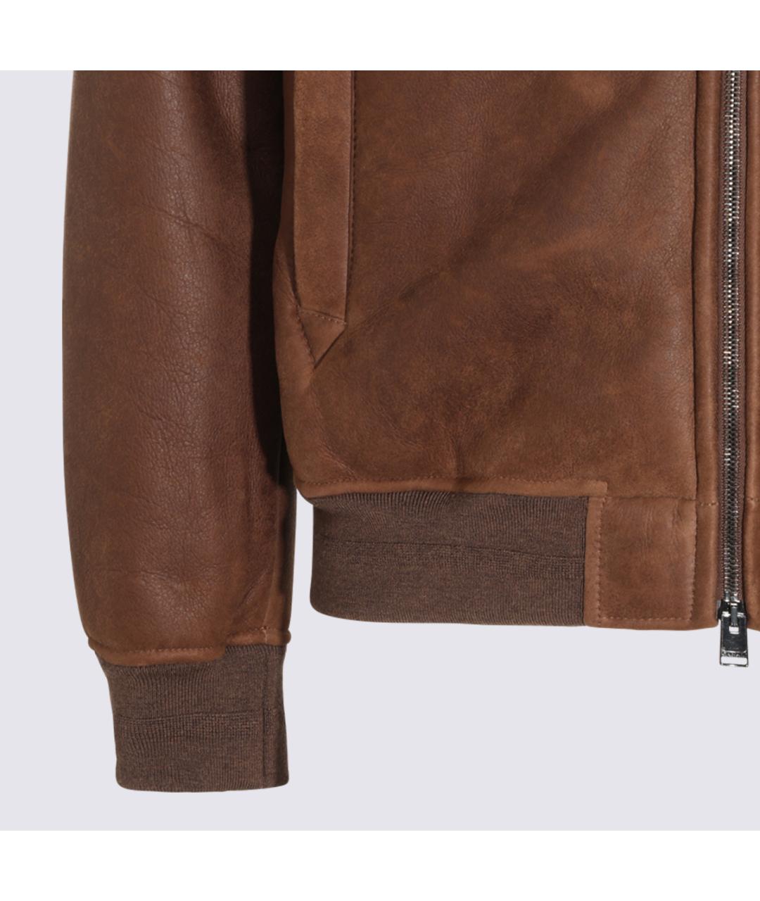 CANALI Коричневая кожаная куртка, фото 3