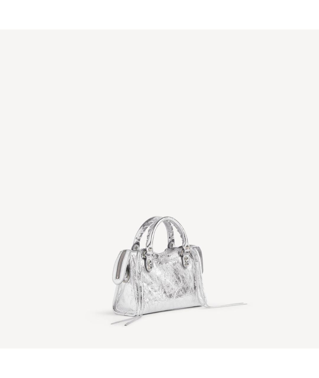 BALENCIAGA Серебряная кожаная сумка тоут, фото 3