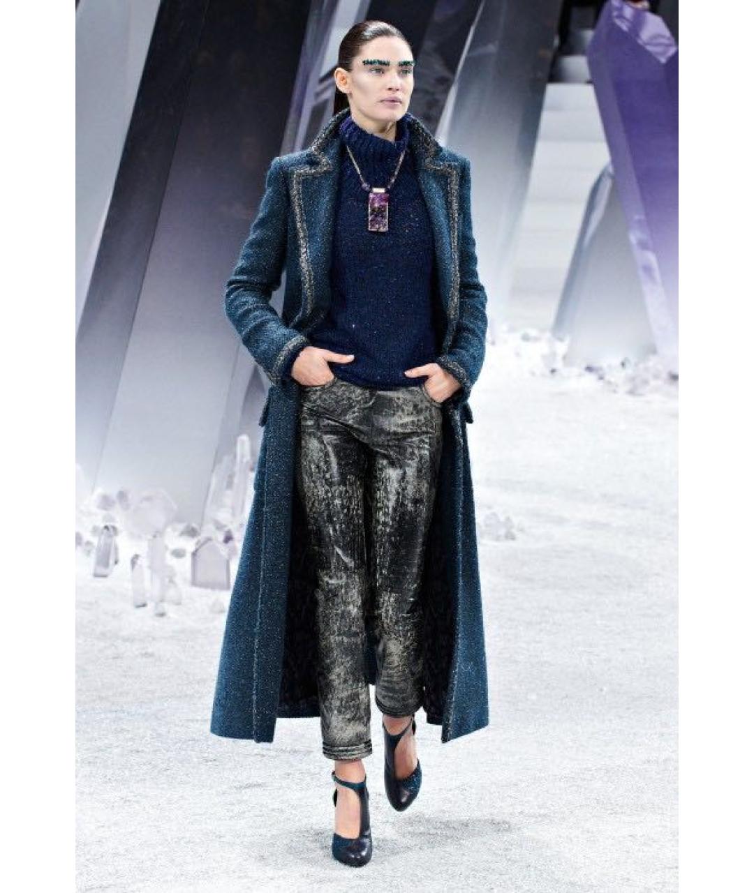 CHANEL Темно-синее твидовое пальто, фото 2