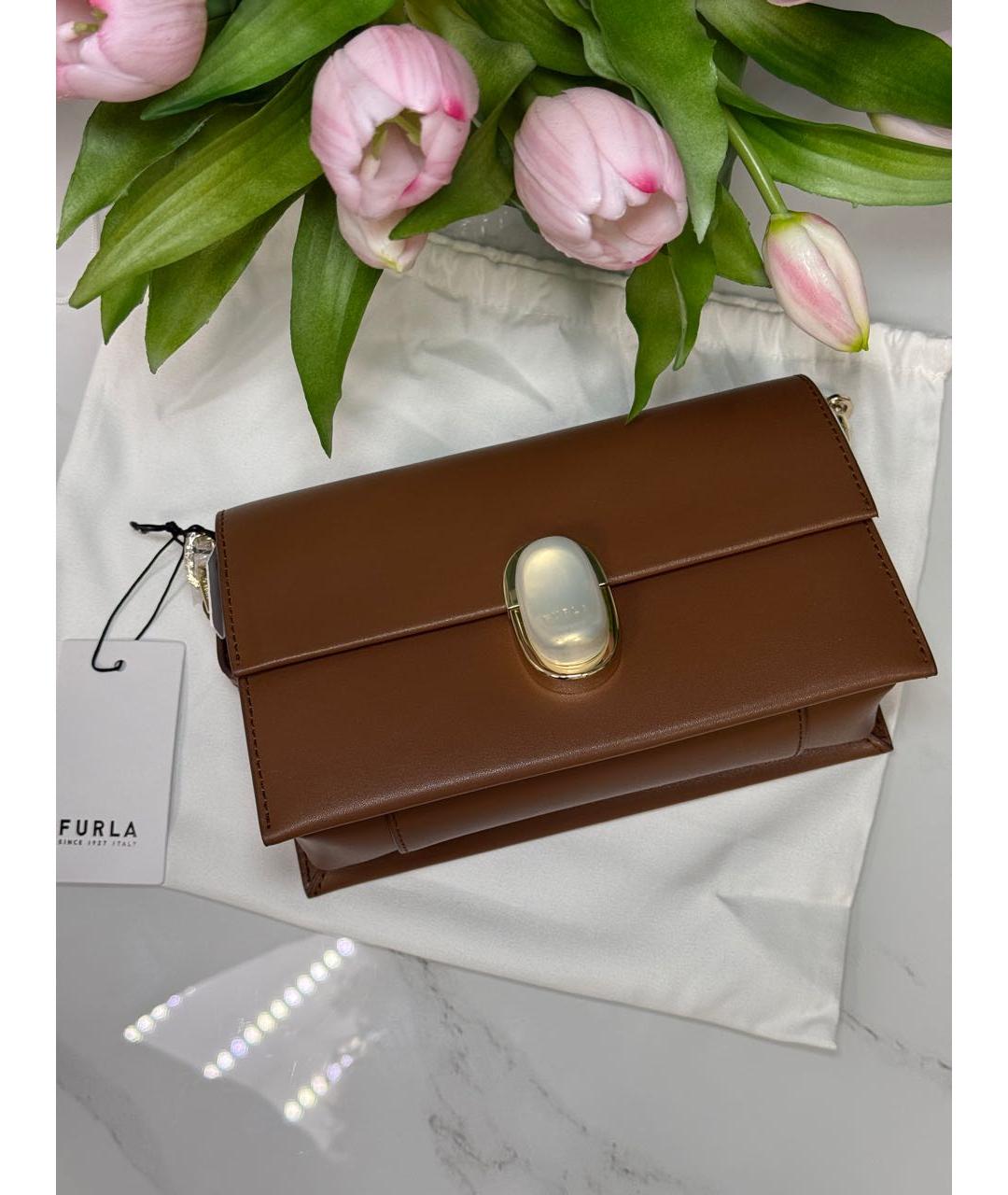 FURLA Коричневая кожаная сумка через плечо, фото 5
