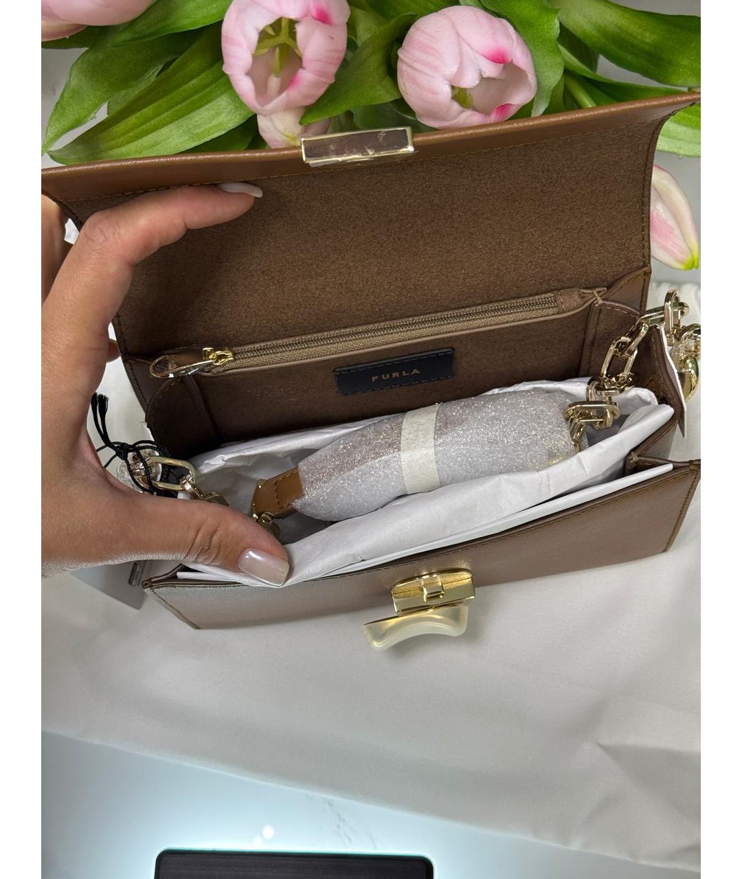 FURLA Коричневая кожаная сумка через плечо, фото 2