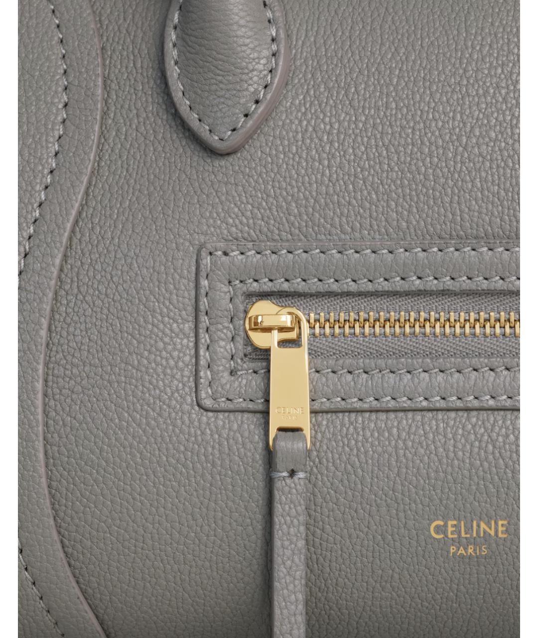 CELINE Серая кожаная сумка с короткими ручками, фото 4