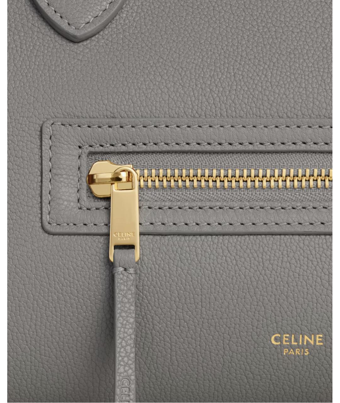 CELINE Серая кожаная сумка с короткими ручками, фото 4