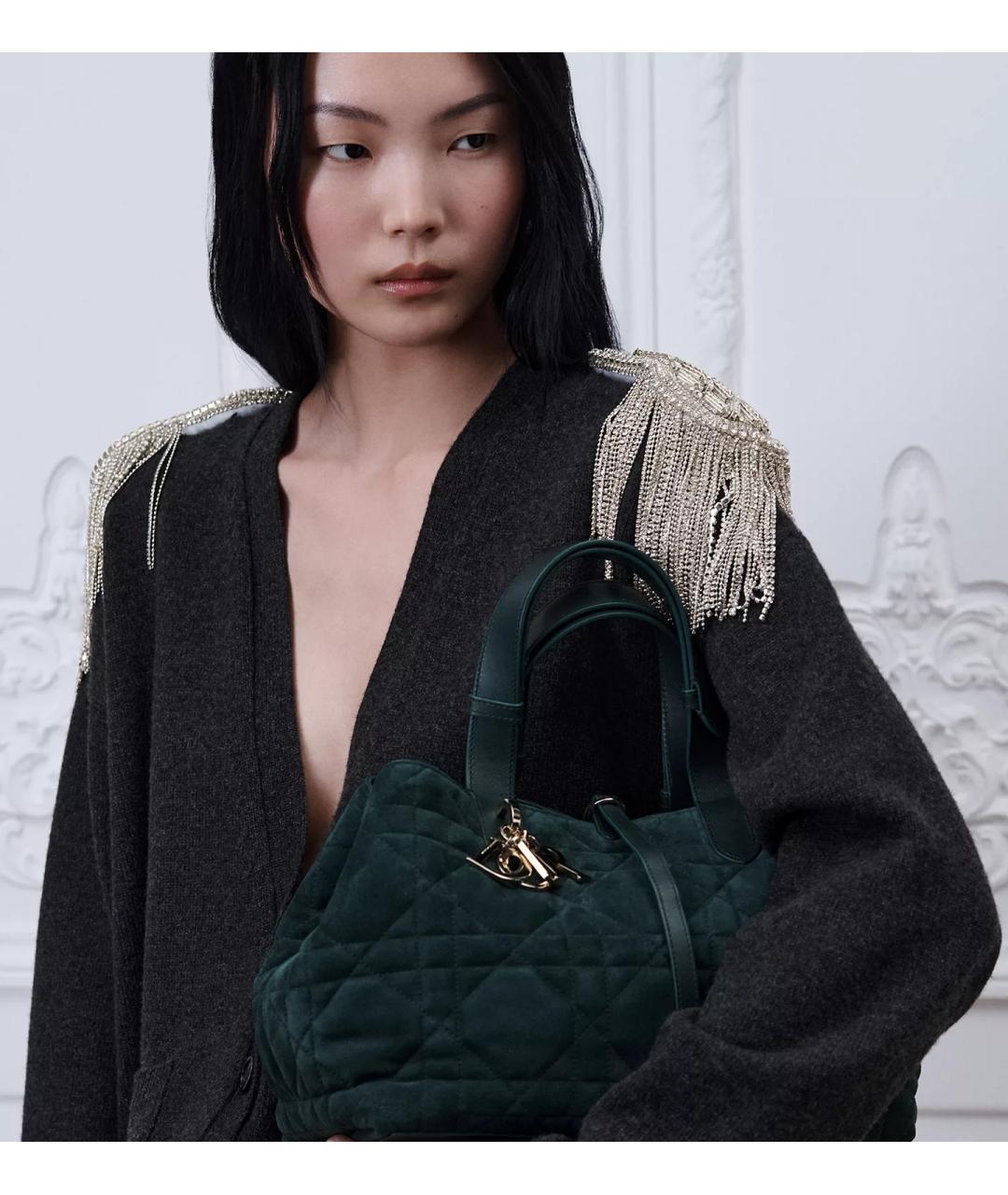 CHRISTIAN DIOR Зеленая замшевая сумка с короткими ручками, фото 3
