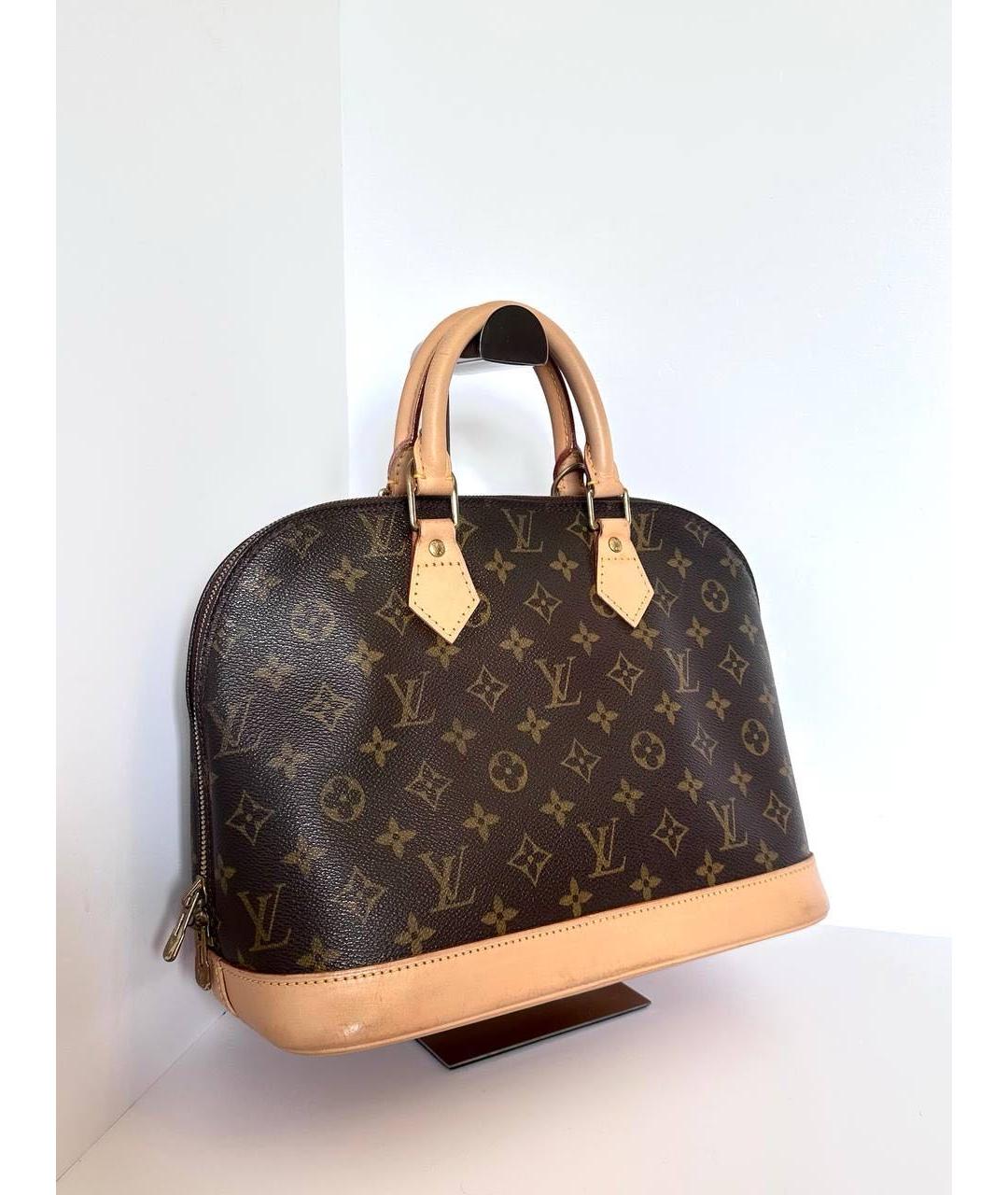 LOUIS VUITTON Коричневая кожаная сумка с короткими ручками, фото 3