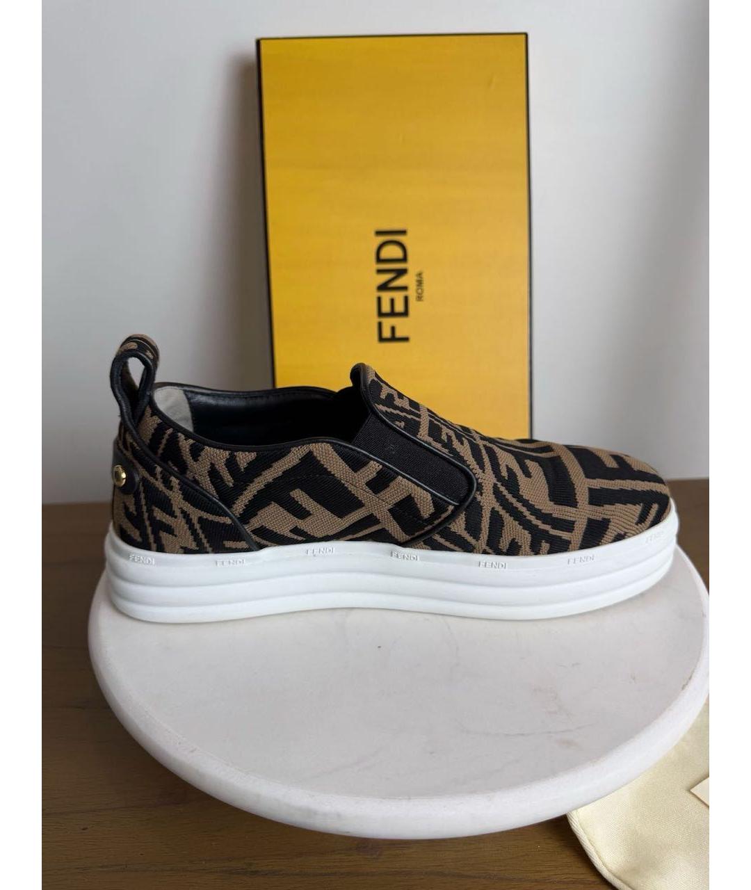 FENDI Коричневые текстильные слипоны, фото 5