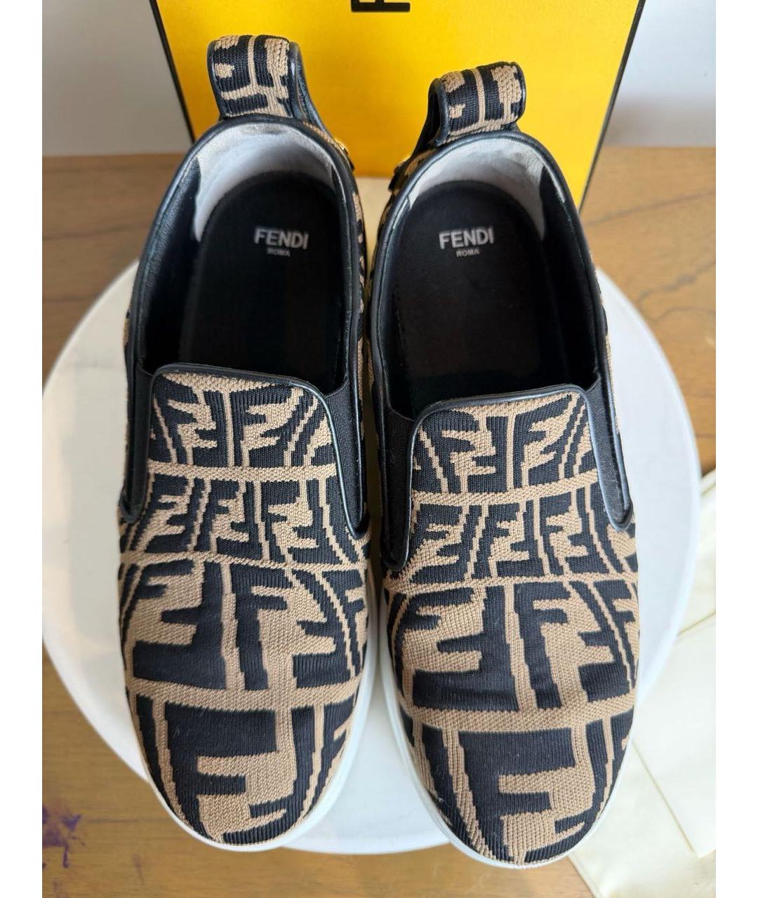 FENDI Коричневые текстильные слипоны, фото 2