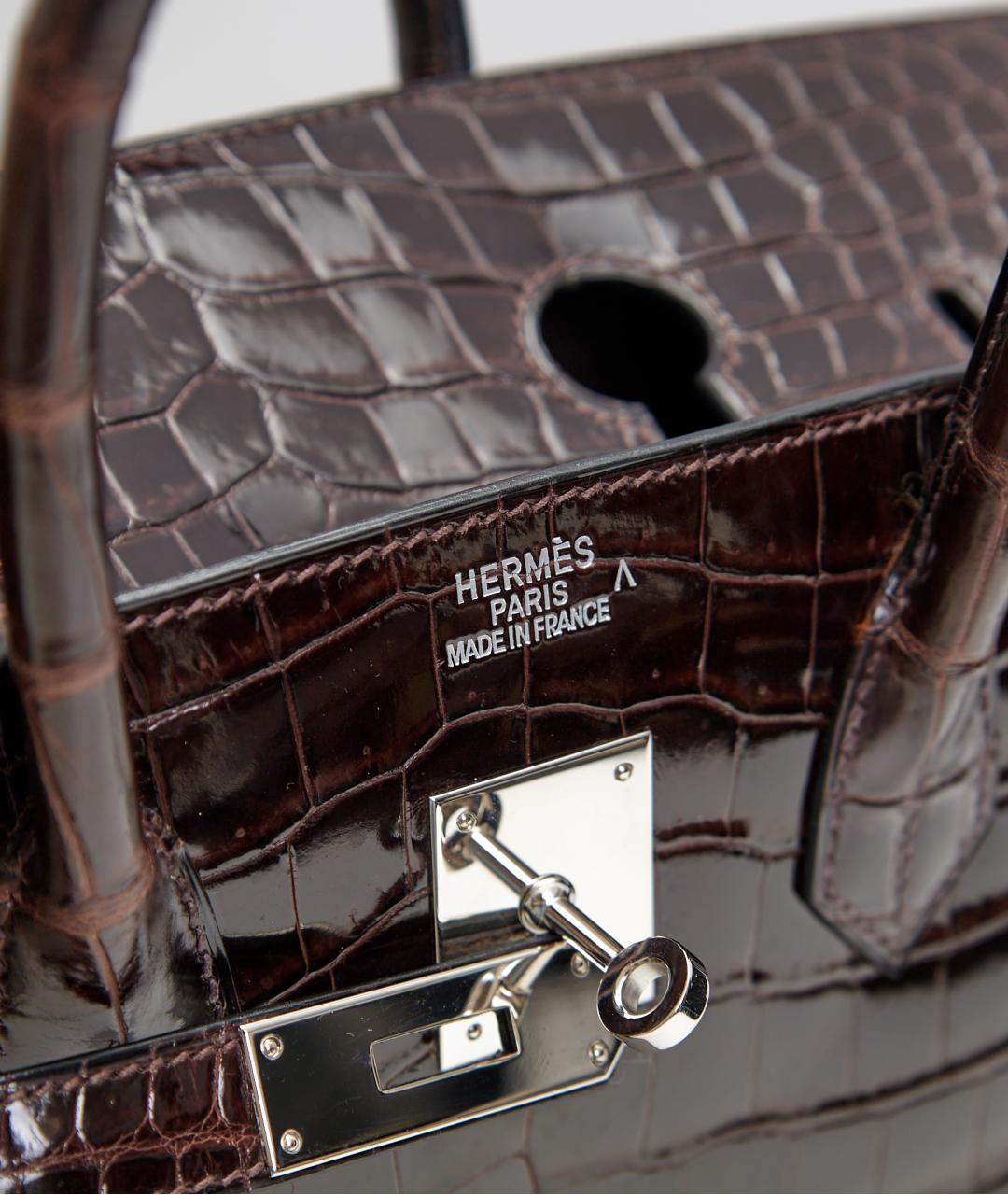 HERMES Коричневая сумка с короткими ручками из экзотической кожи, фото 4