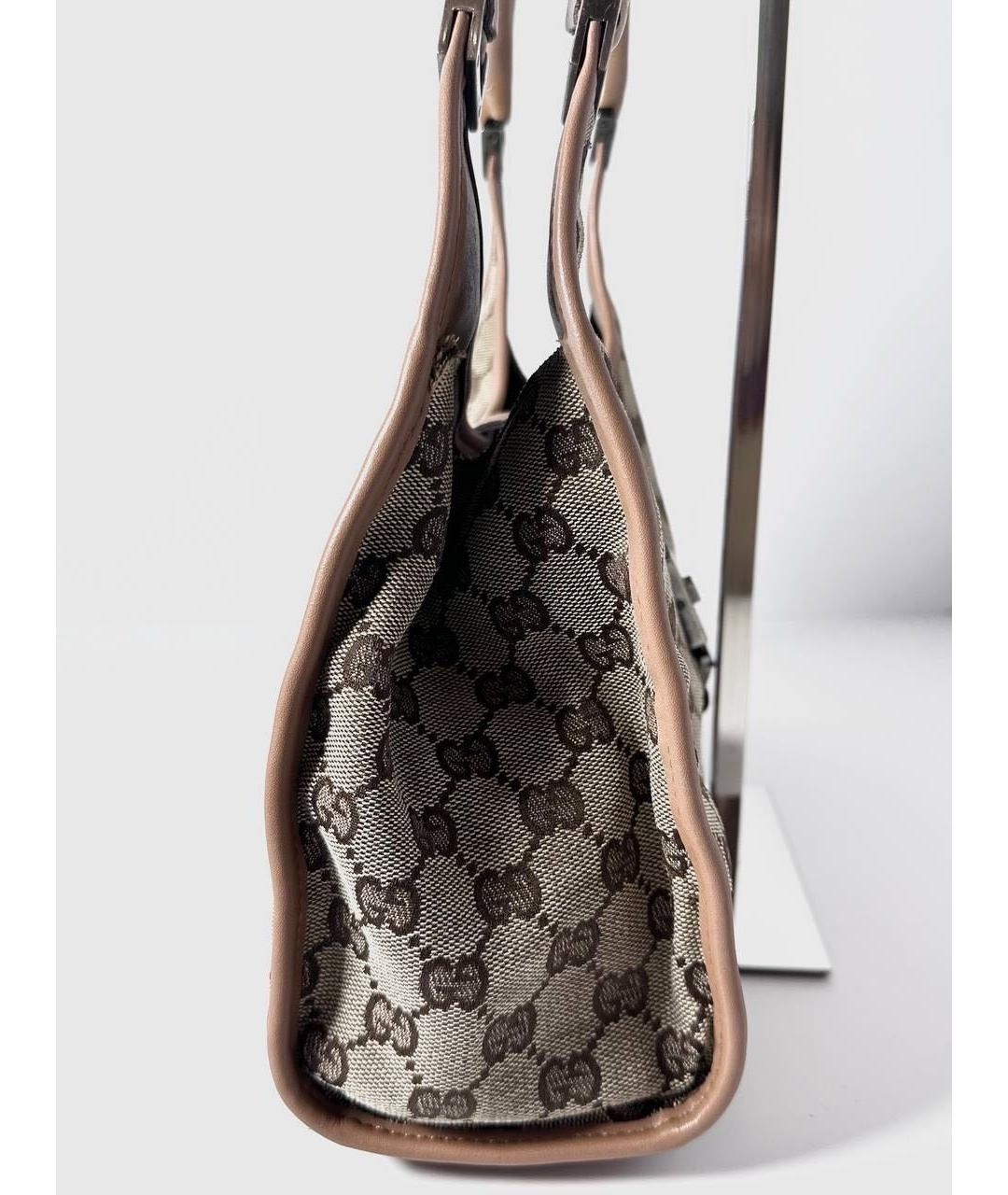 GUCCI Бежевая сумка с короткими ручками из канвы, фото 6
