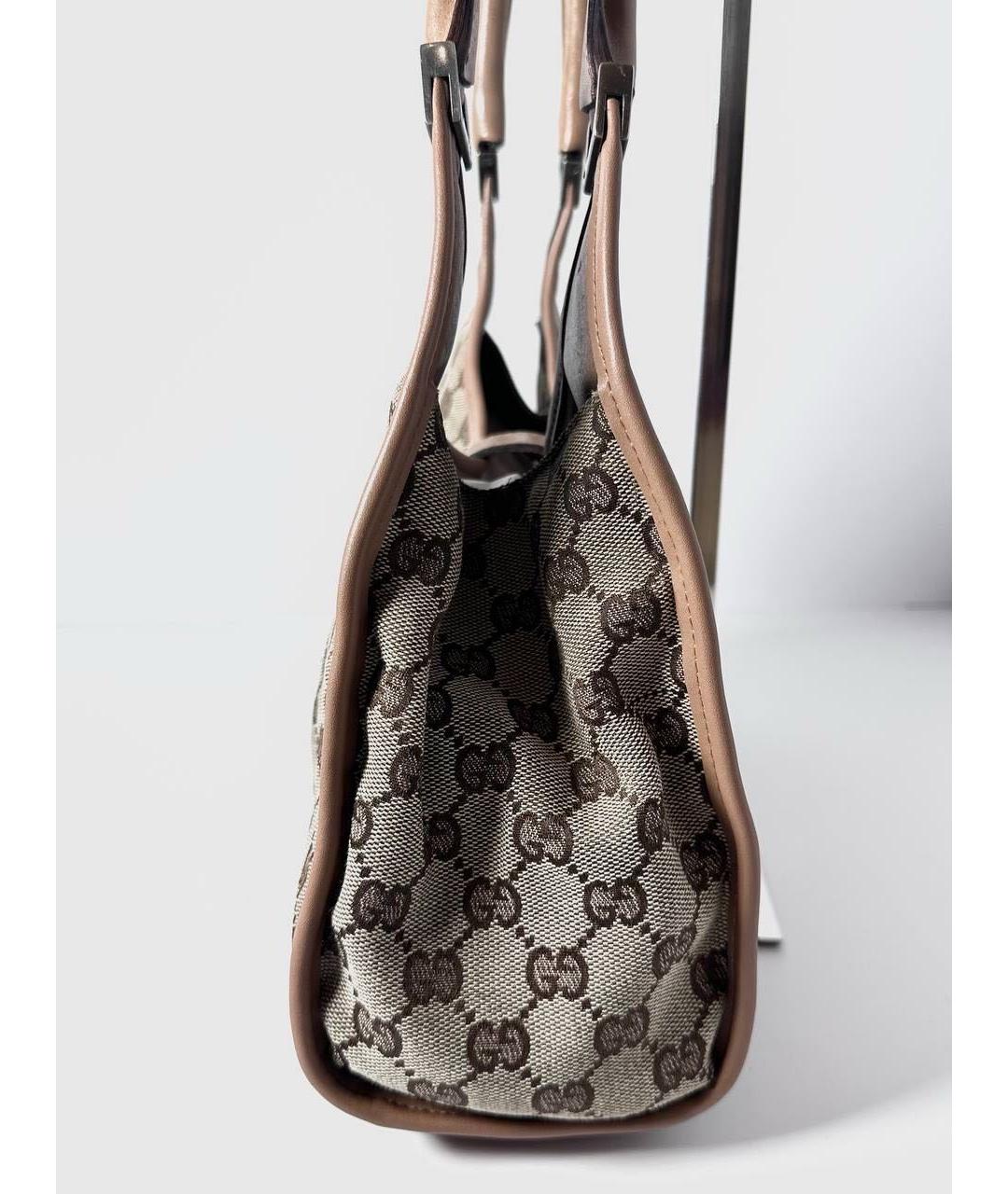 GUCCI Бежевая сумка с короткими ручками из канвы, фото 7