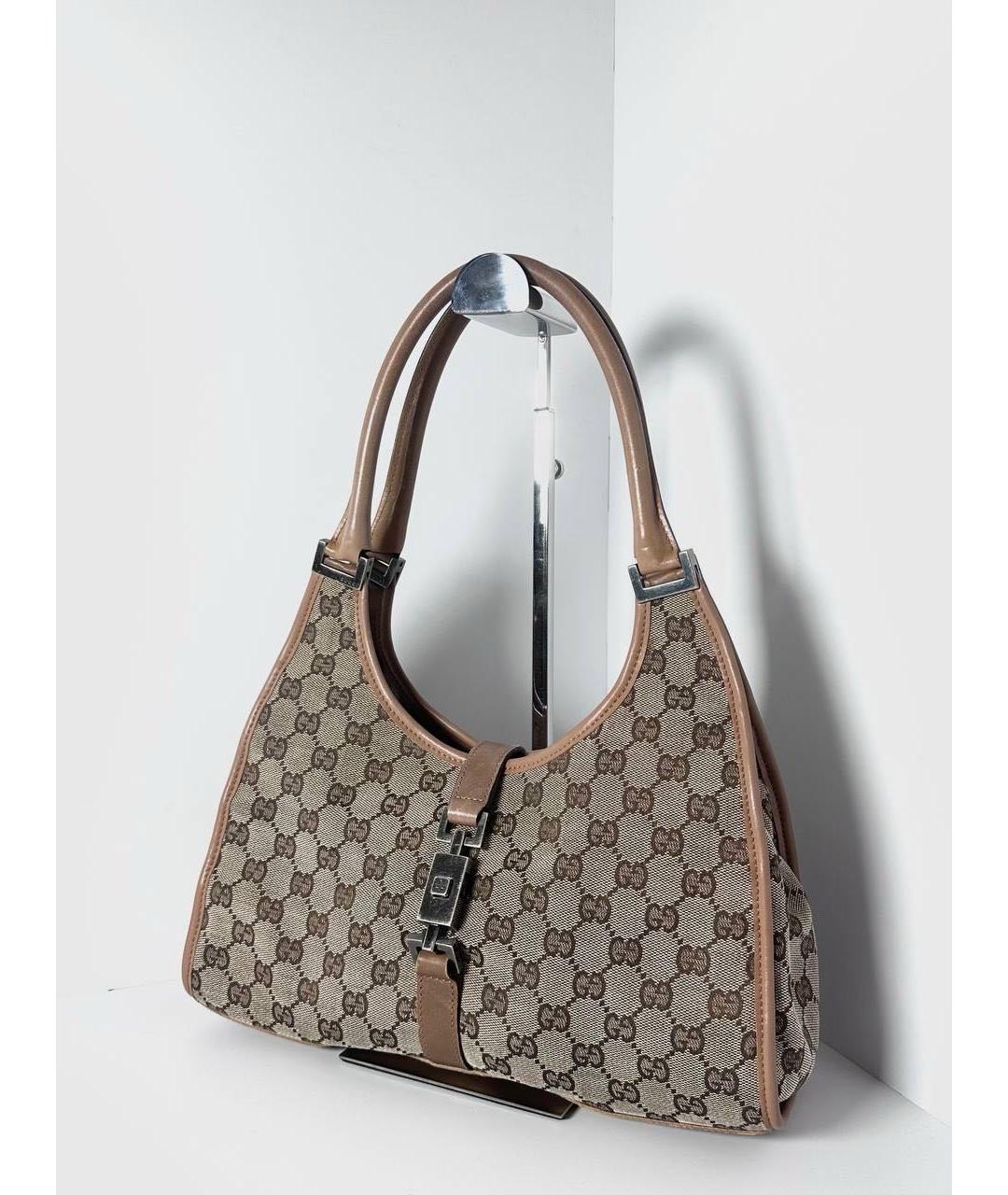 GUCCI Бежевая сумка с короткими ручками из канвы, фото 2