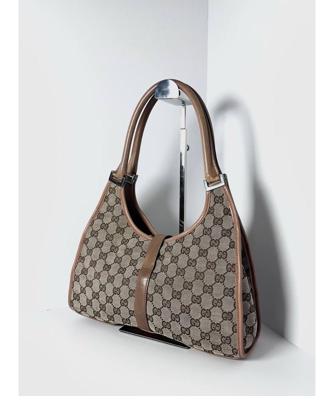 GUCCI Бежевая сумка с короткими ручками из канвы, фото 4