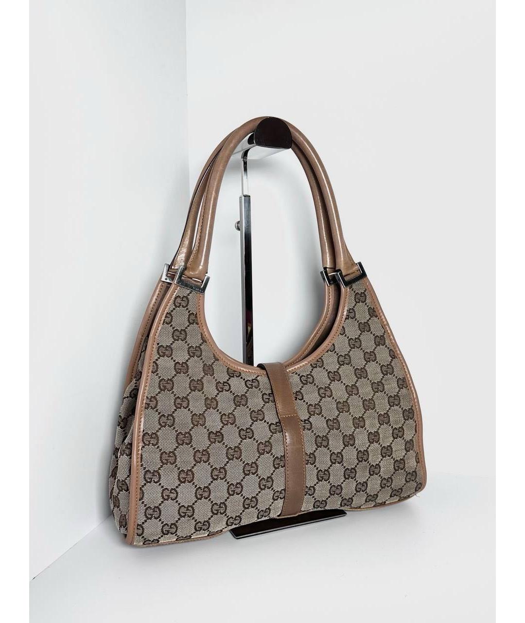 GUCCI Бежевая сумка с короткими ручками из канвы, фото 5