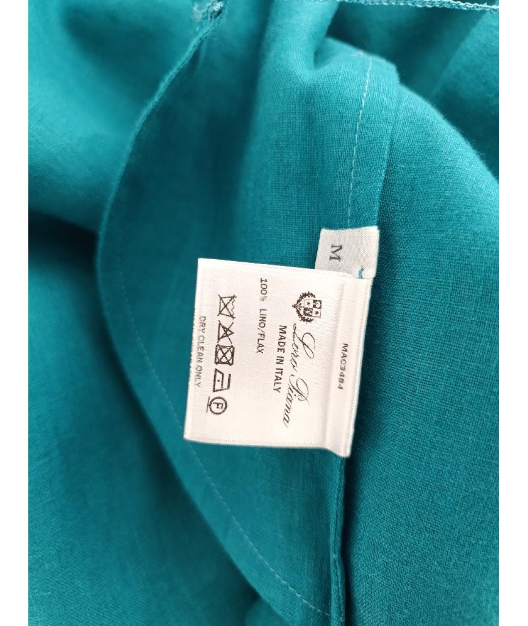 LORO PIANA Бирюзовое льняное повседневное платье, фото 5