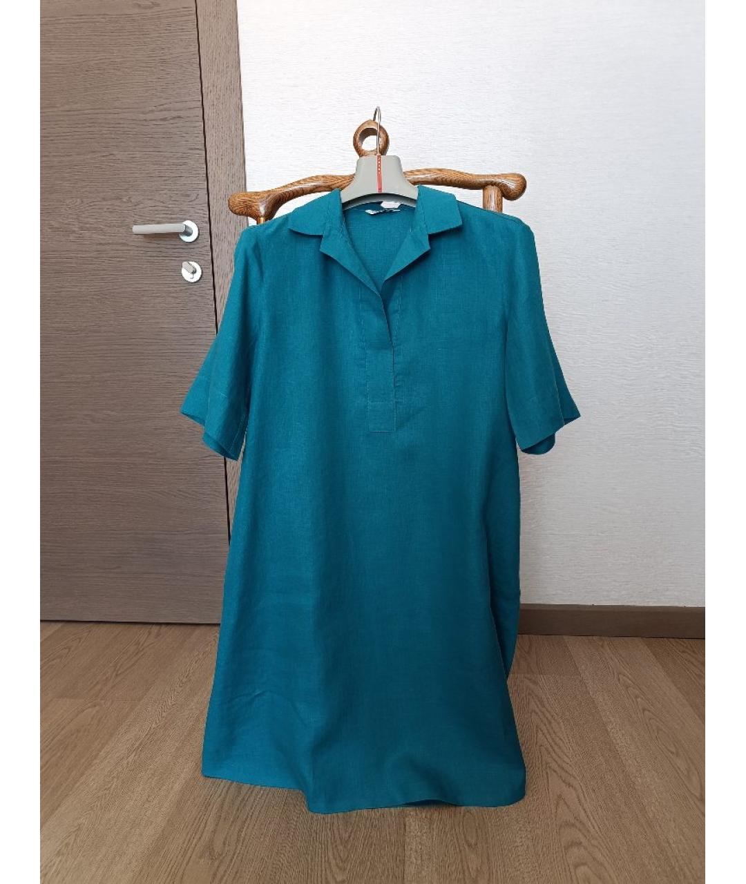 LORO PIANA Бирюзовое льняное повседневное платье, фото 7