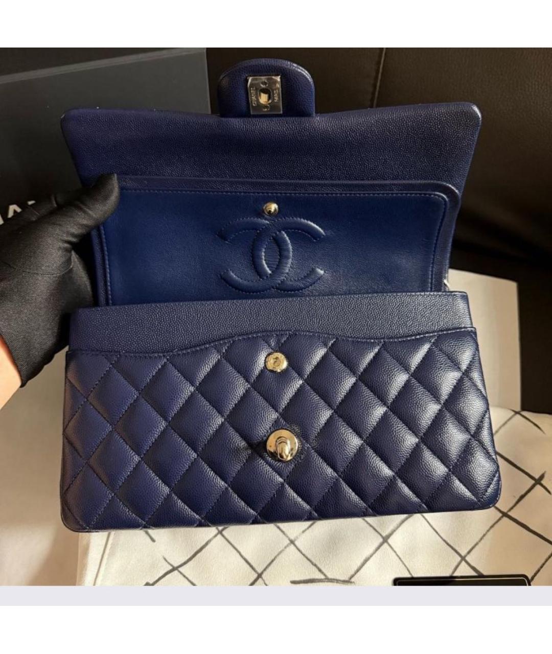 CHANEL Темно-синяя кожаная сумка тоут, фото 8