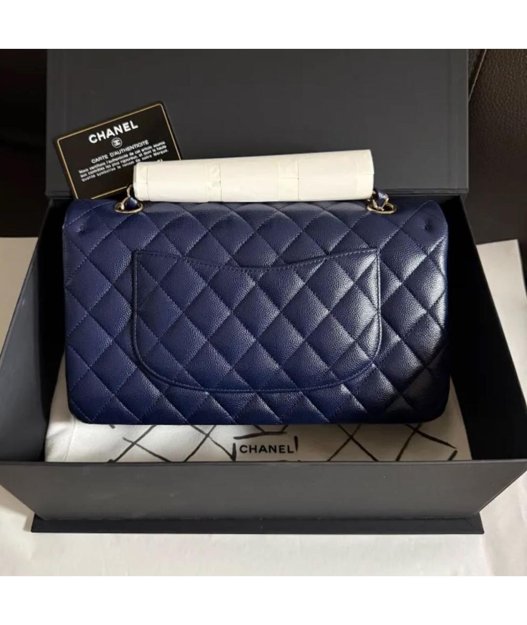 CHANEL Темно-синяя кожаная сумка тоут, фото 3