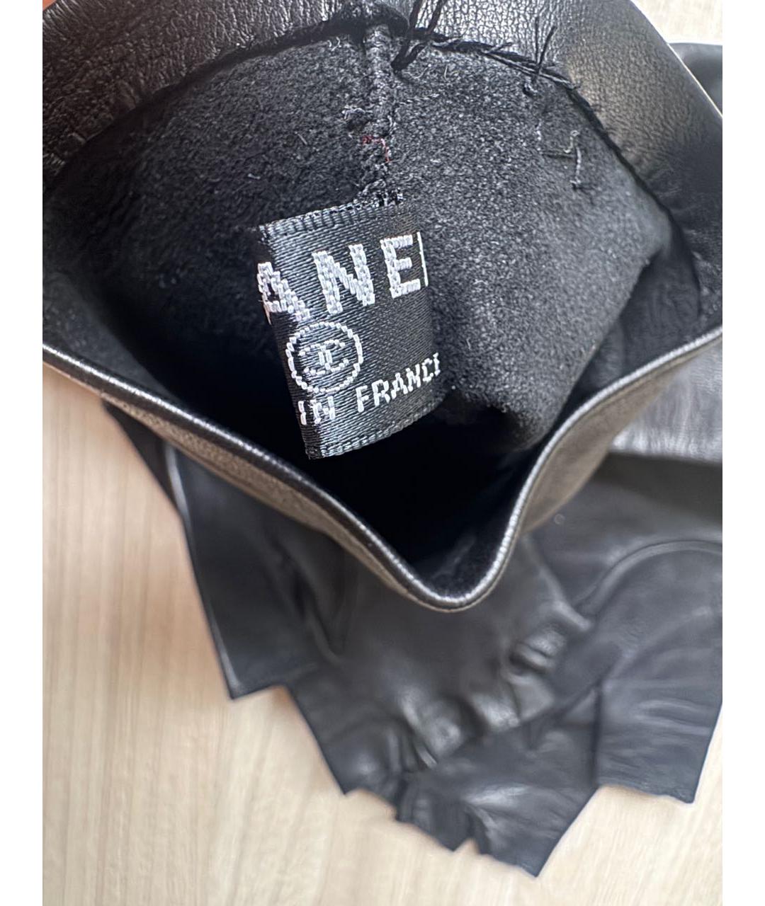 CHANEL Черные кожаные митенки, фото 5