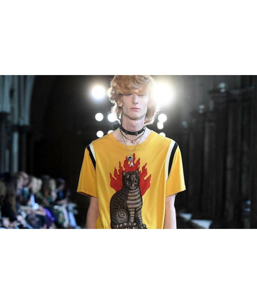 GUCCI Желтая хлопковая футболка, фото 7
